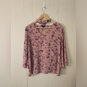 a.n.a Pink Floral Flowy Top With Choker Detail Size Large